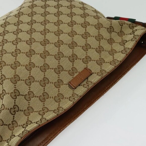 GUCCI GG Canvas Web Sherry Line Shoulder Bag Beige Gold - Picture 6 of 15